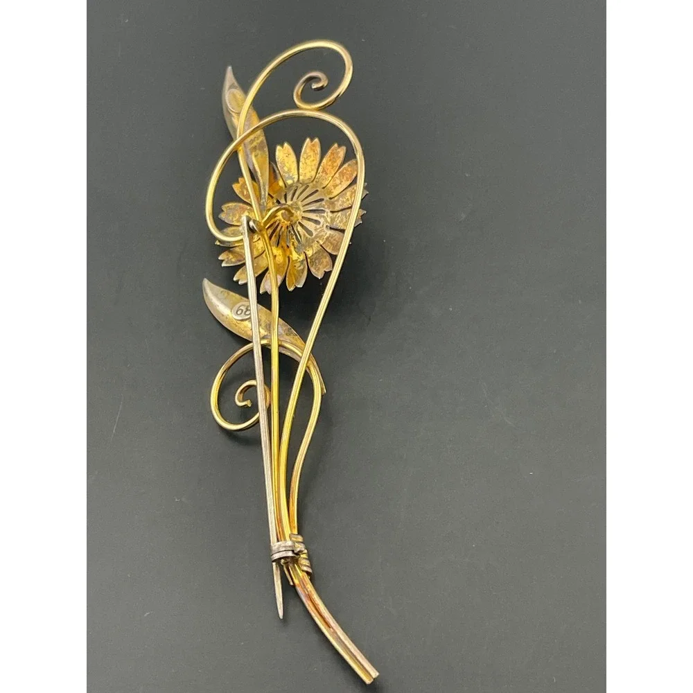 Van‎ Dell Sterling & 12K Gold Filled Floral Spray Brooch 1940s Vintage retro era